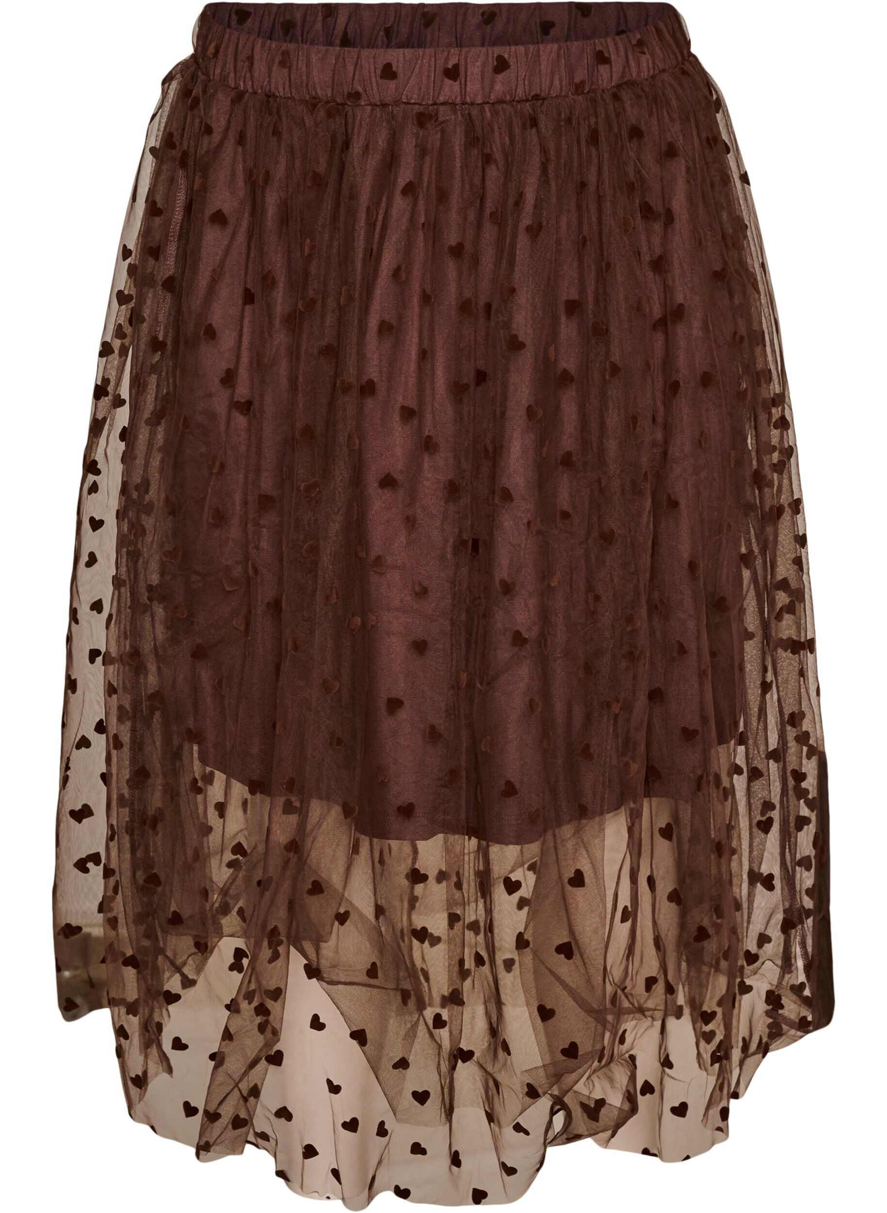 ZizziJupe midi en tulle avec des c&oelig;urs, Marron, Packshot image number 0