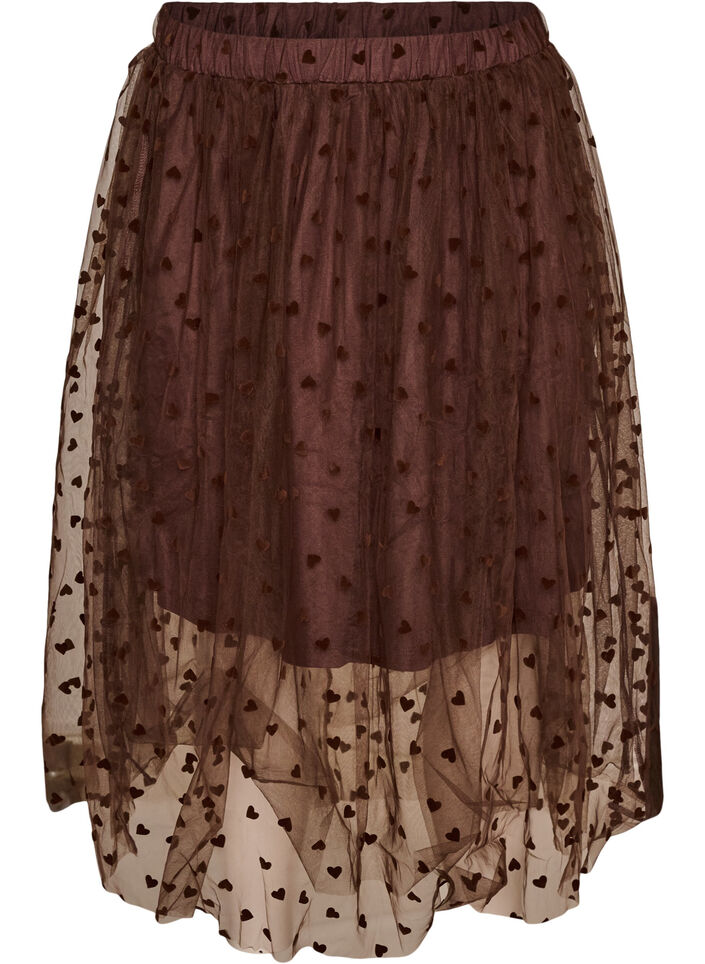 Jupe midi en tulle avec des c&oelig;urs, Marron, Packshot image number 0