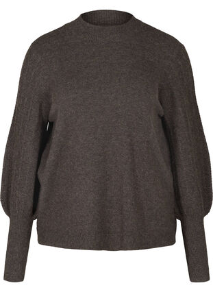 Gebreide blouse met ballonmouwen, Dark Grey Melange, Packshot image number 0