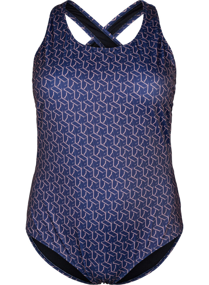 Badpak met print en gekruiste rug, Text Print, Packshot image number 0