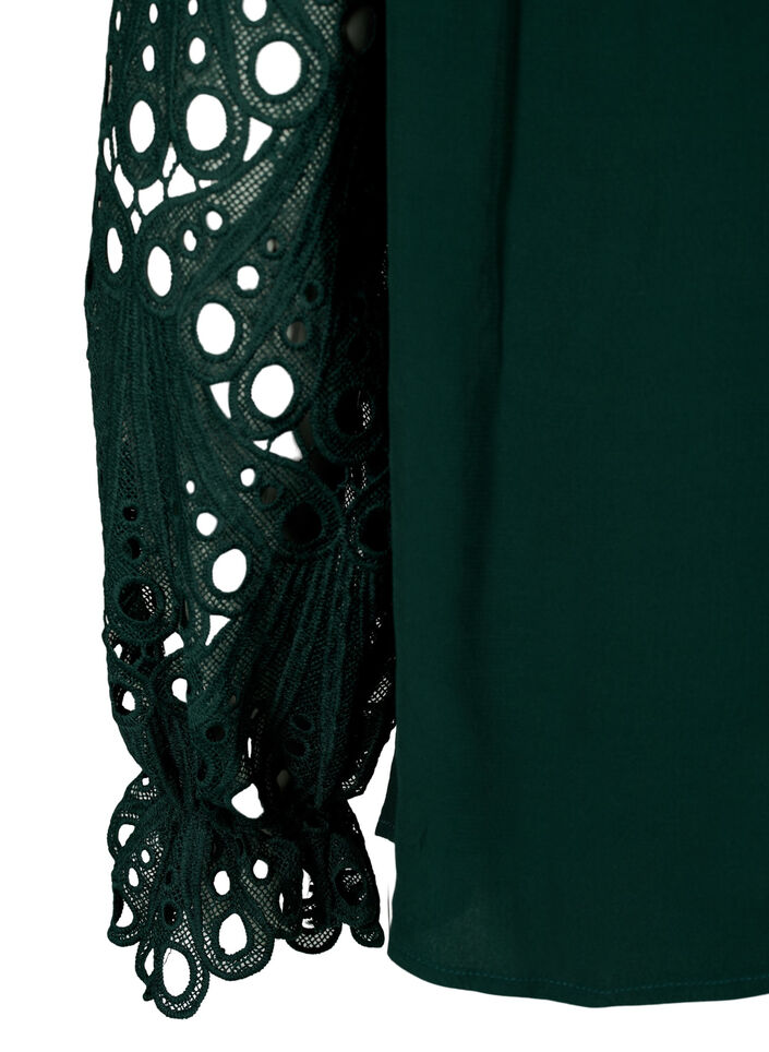 Viscose blouse met crochet mouwen, Scarab, Packshot image number 3