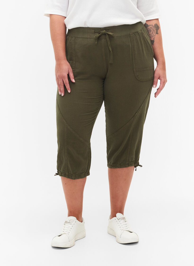 Pantacourt en coton, Vert, Model image number 2