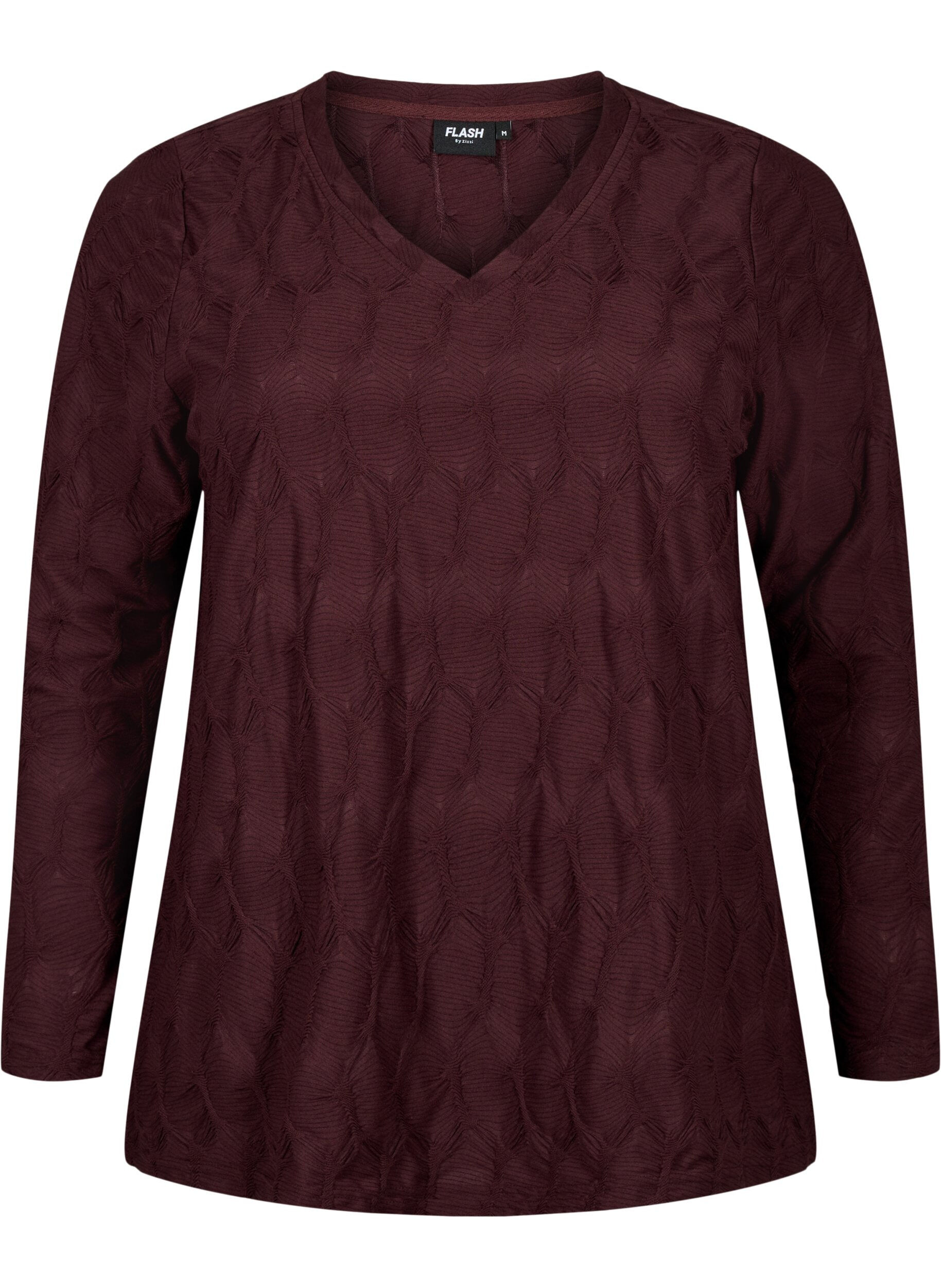 ZizziFLASH - Blouse met lange mouwen en structuur, Fudge, Packshot image number 0