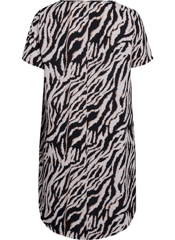 Jurk met print en korte mouwen, Zwart, Packshot image number 1