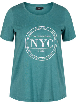 T-shirt chiné avec imprimé et manches courtes, Pacific Mel., Packshot image number 0