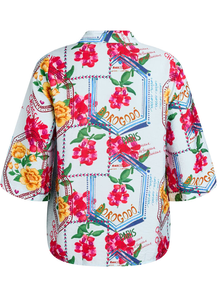 Shirtblouse met mouwen tot aan de ellebogen en kleurrijke print, Blauw, Packshot