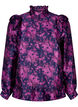 Gebloemde jacquard blouse met ruches, Dark Blue Pink, Packshot image number 0