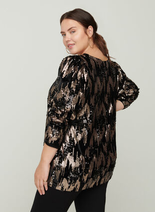 Velours blouse met lange mouwen en pailletten, Black w. Sequins, Model image number 1