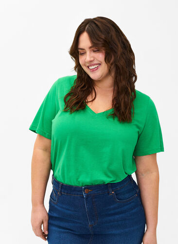 FLASH - T-shirt met v-hals, Kelly Green, Model image number 0