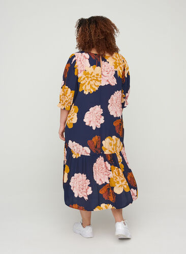 Viscose jurk met bloemenprint en a-lijn, Navy Blazer Flower, Model image number 1