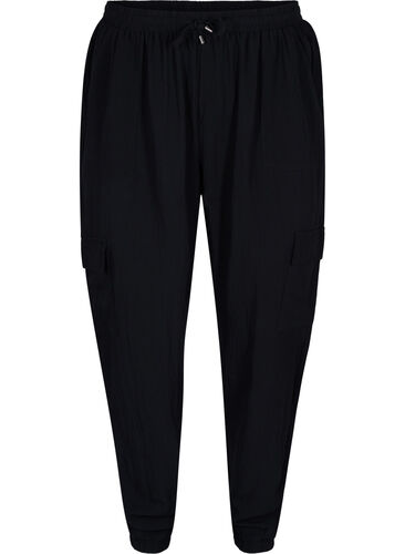 Pantalon ample en viscose avec grandes poches, Black, Packshot image number 0
