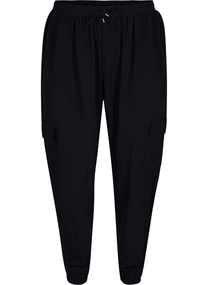 Pantalon ample en viscose avec grandes poches, Black, Packshot image number 0