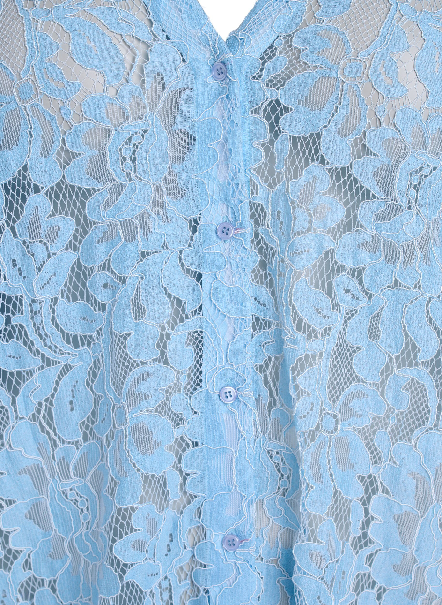 ZizziKanten blouse met korte mouwen en V-hals, Blauw, Packshot image number 2