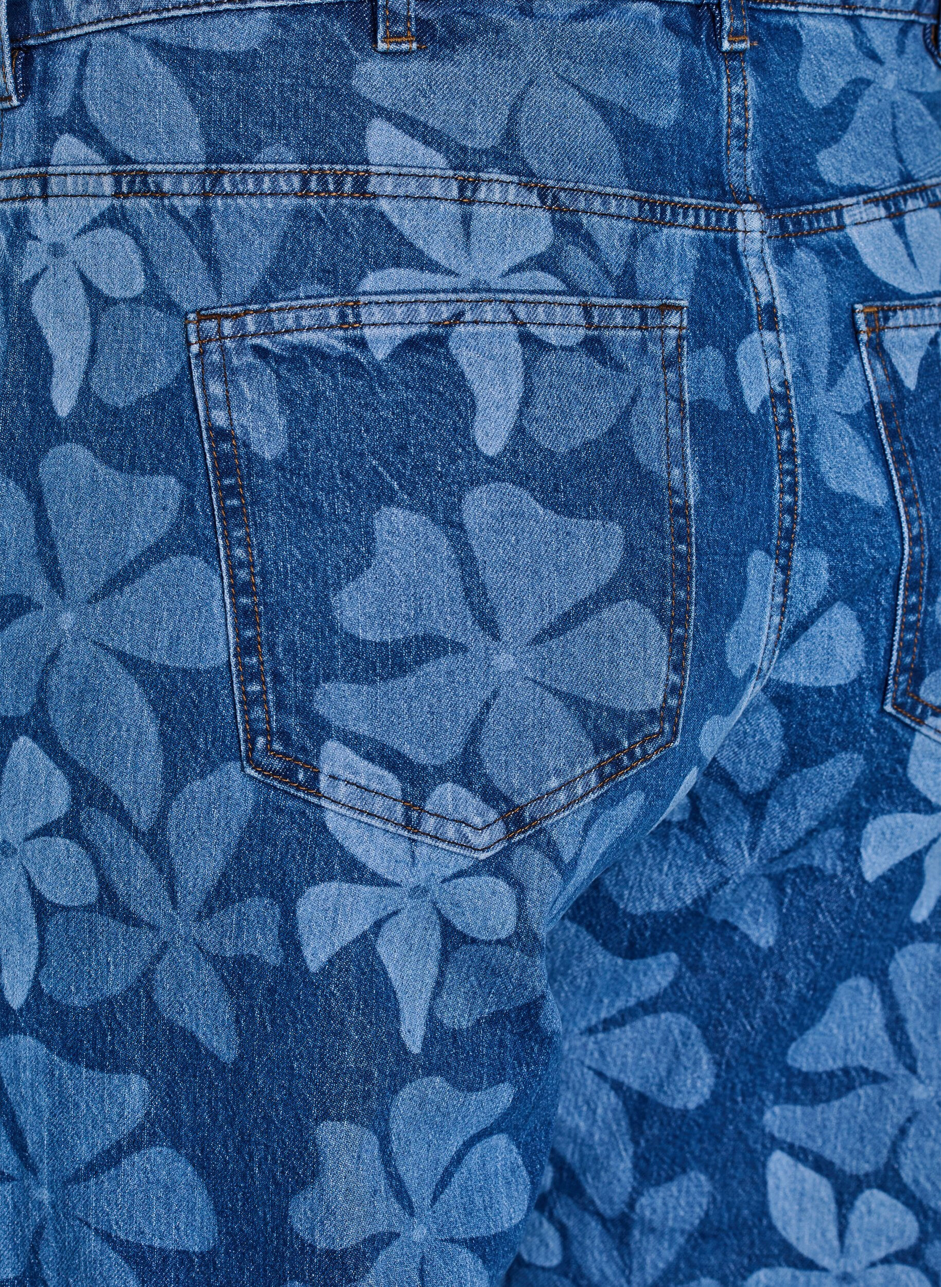 ZizziMyra jeans in bloemen denim met een Wide fit, Blauw, Packshot image number 3