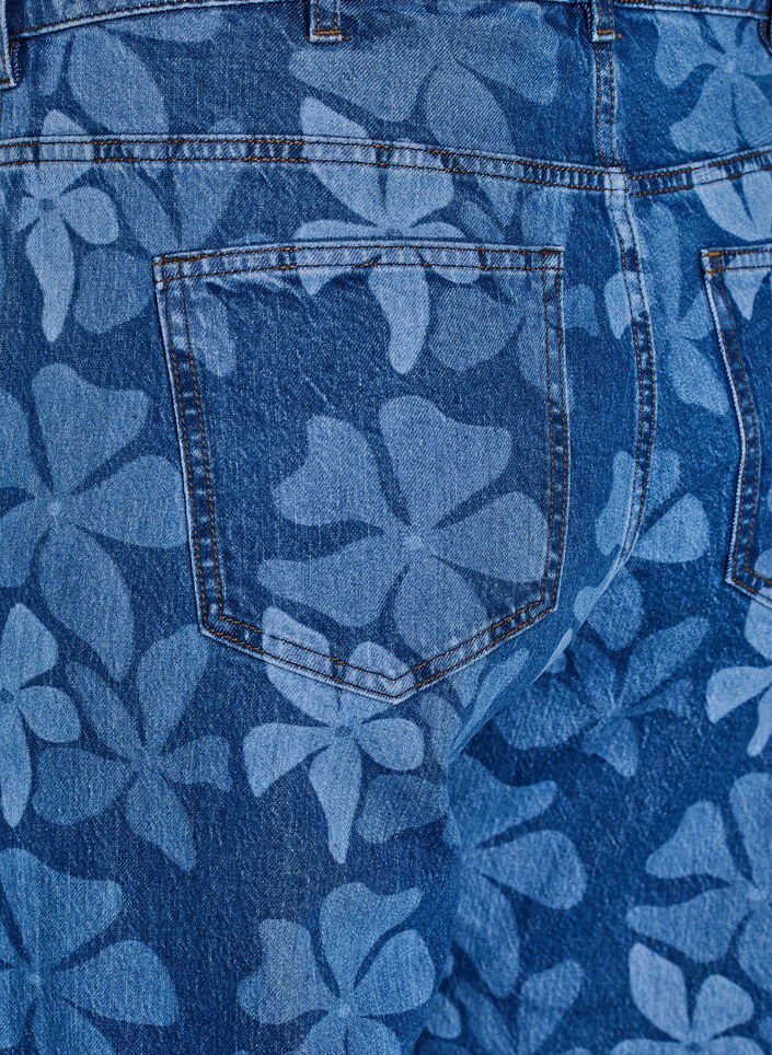 Myra jeans in bloemen denim met een Wide fit, Blauw, Packshot image number 3