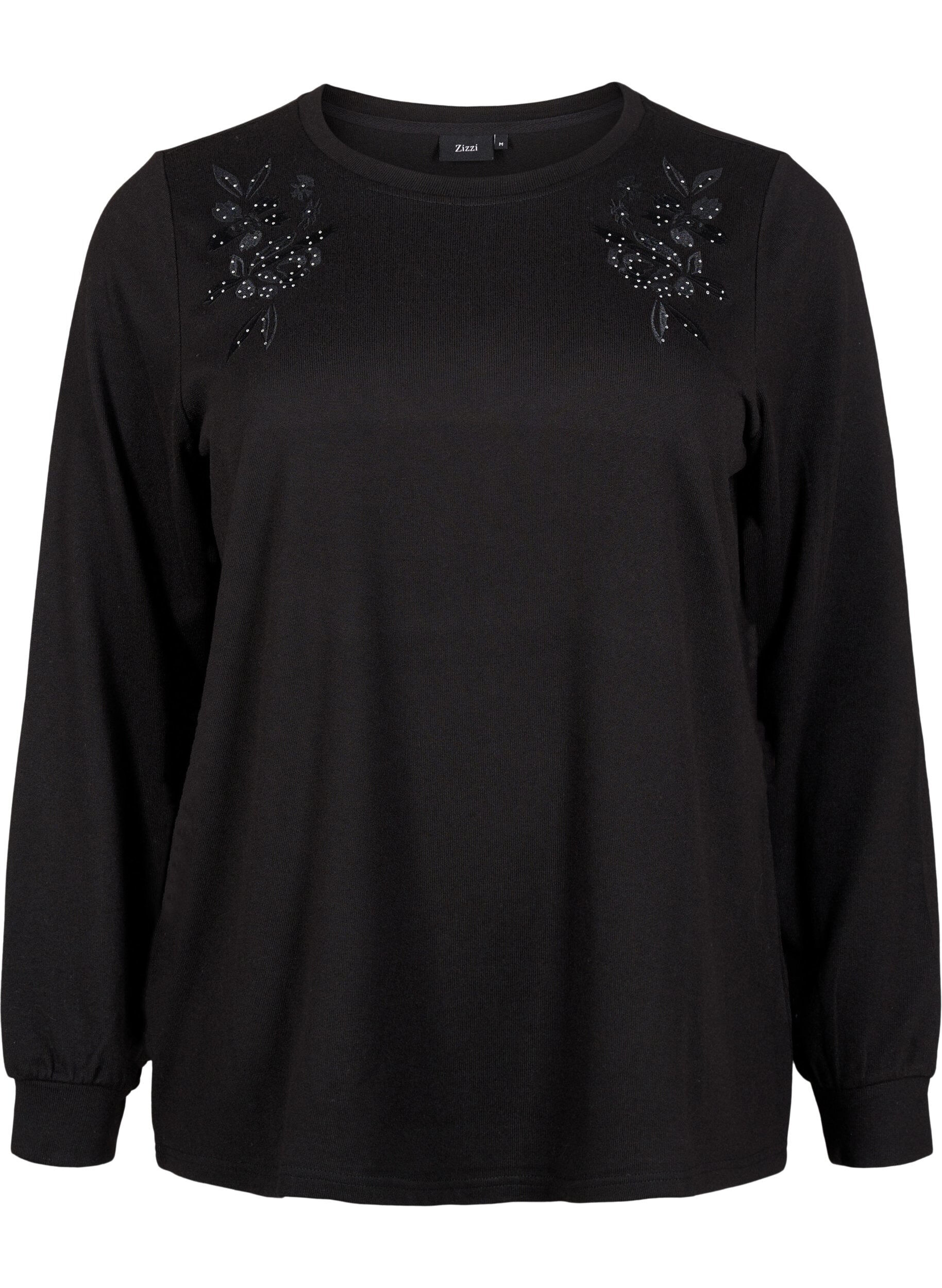 ZizziBlouse met borduursels en strass steentjes, Black, Packshot image number 0