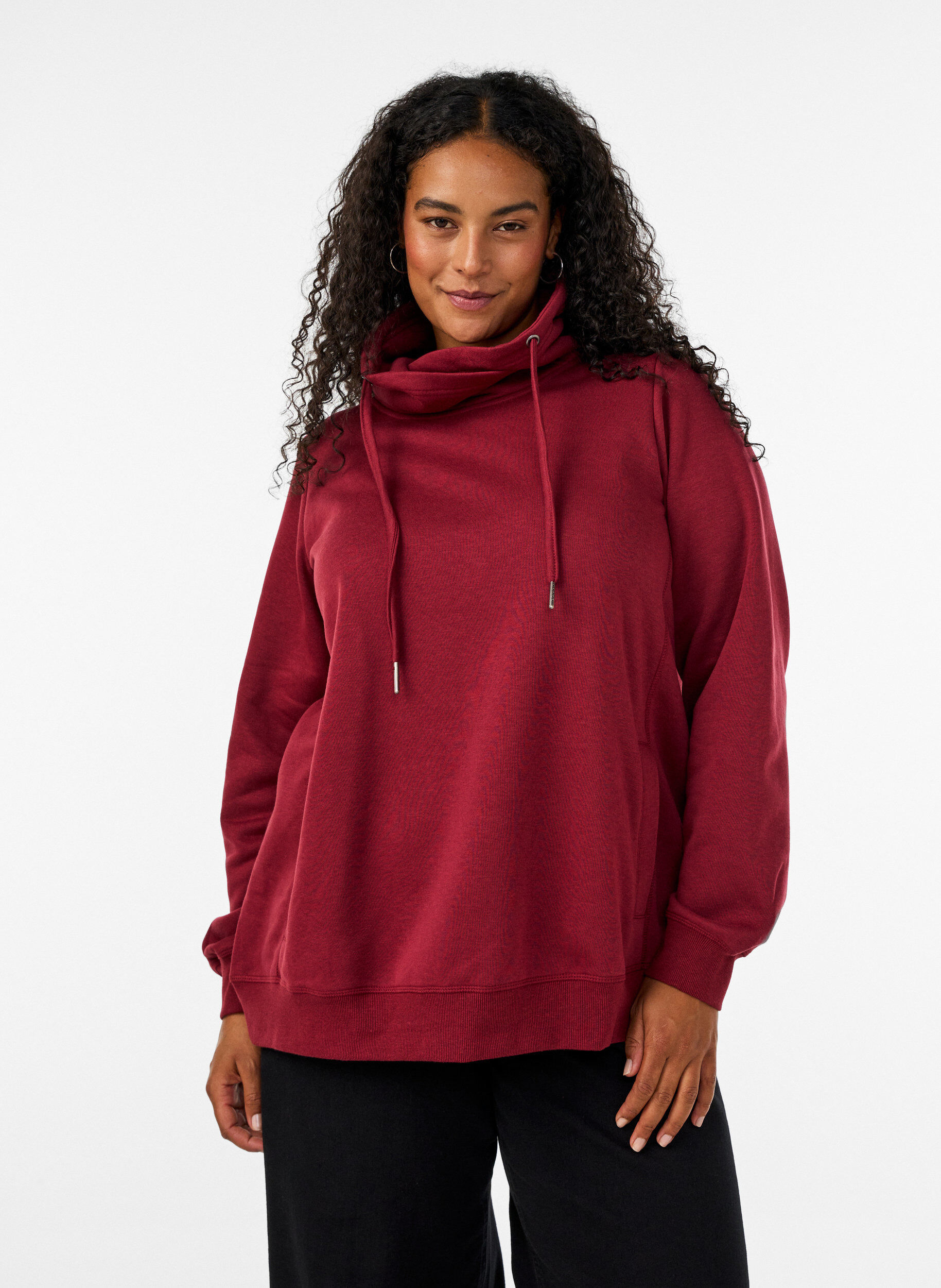 Sweatshirt met hoge kraag en zakken, Rood, Model
