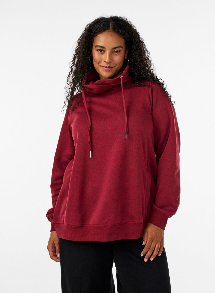 Sweatshirt met hoge kraag en zakken, Rood, Model image number 0