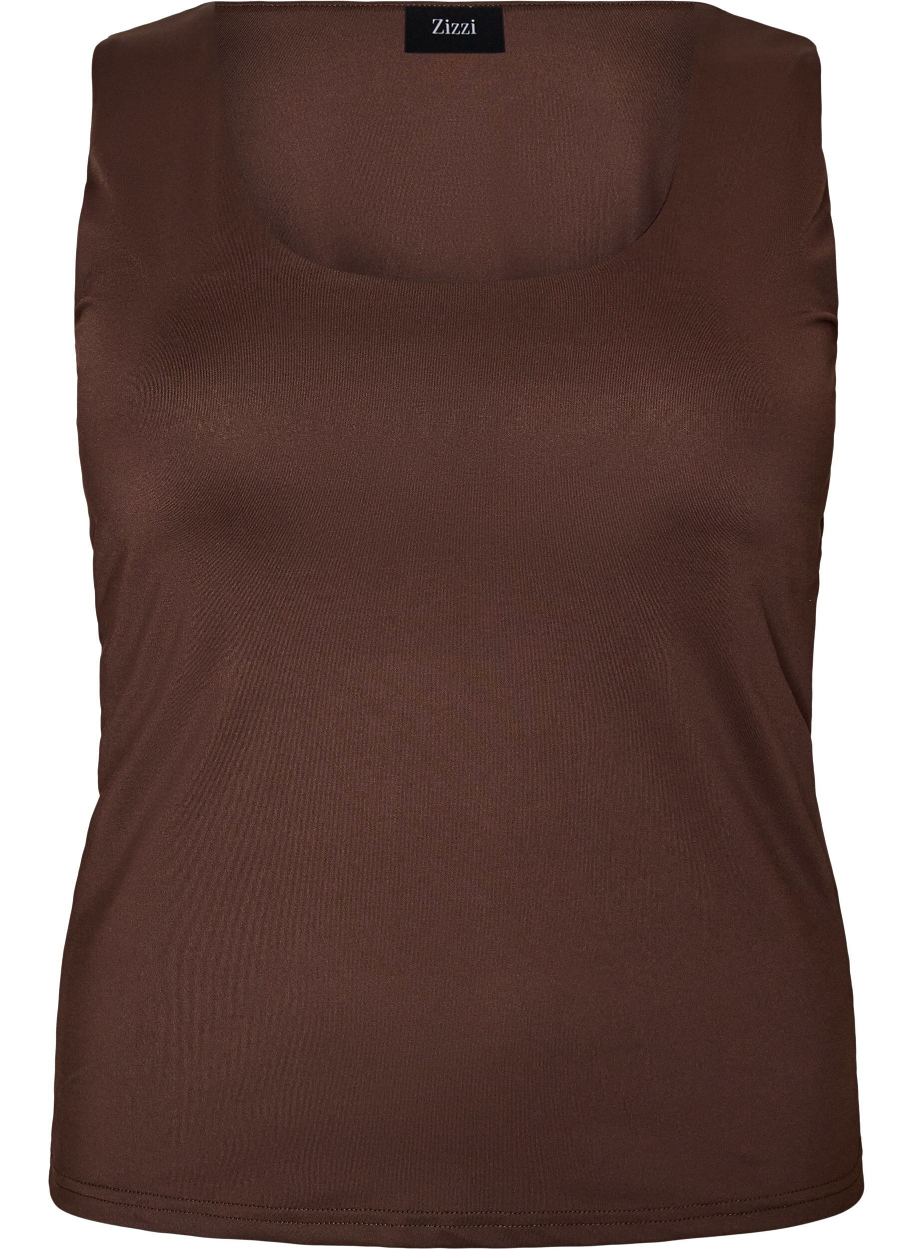 ZizziAansluitende basic top van een gladde stof, Bruin, Packshot image number 0
