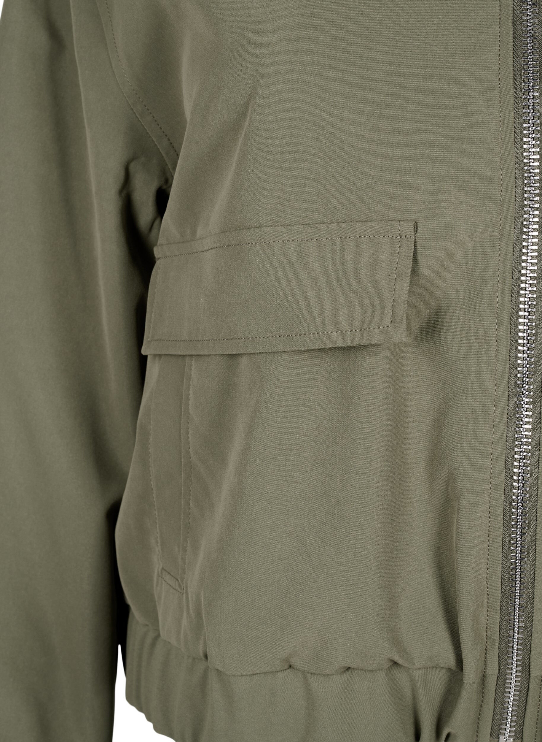 Zizzi Blouson bomber avec col et poches, Vert fonc&eacute;, Packshot image number 3