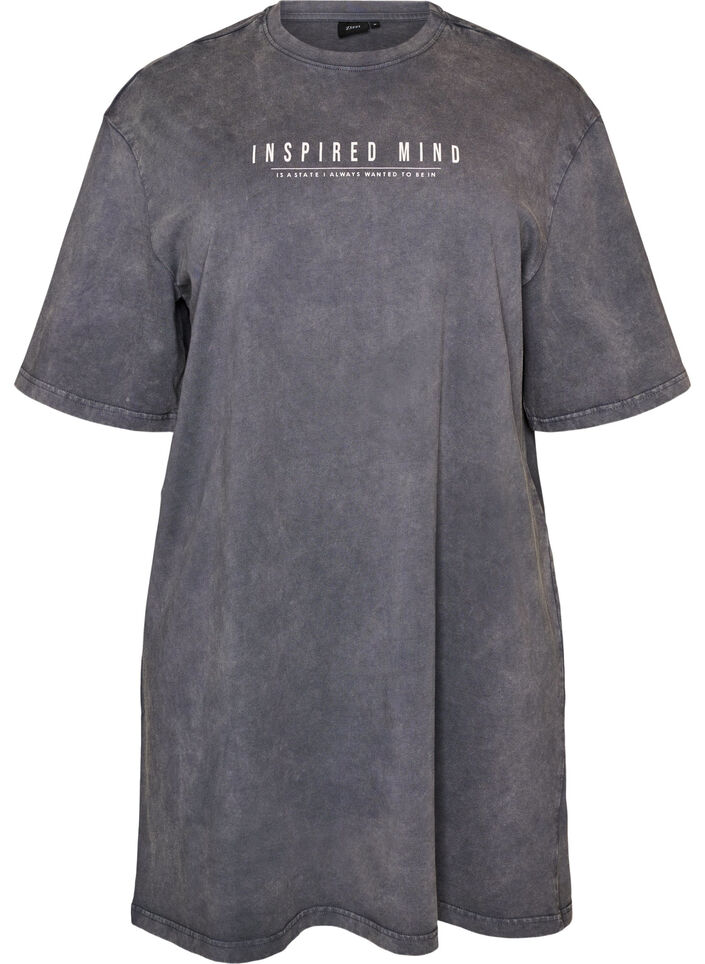 Losse T-shirt jurk met een gewassen look, Grijs, Packshot image number 0