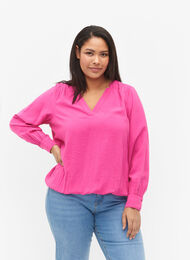 Viscose blouse met v-hals, Raspberry Rose, Model
