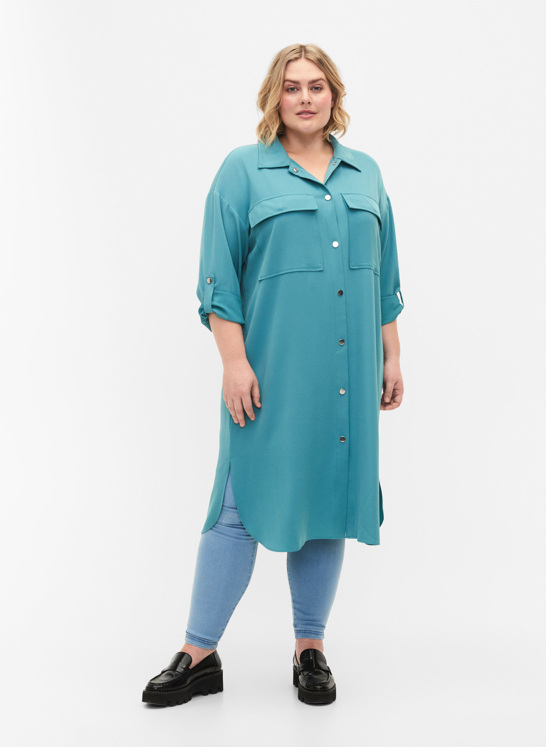 ZizziLang overhemdjasje met knoopsluiting, Brittany Blue, Model image number 2