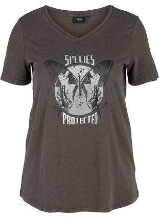 T-shirt met korte mouwen en print, Dark Grey Acid wash, Packshot image number 0