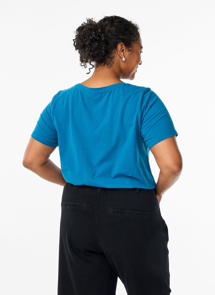 Basic effen katoenen t-shirt, Blauw, Model image number 2