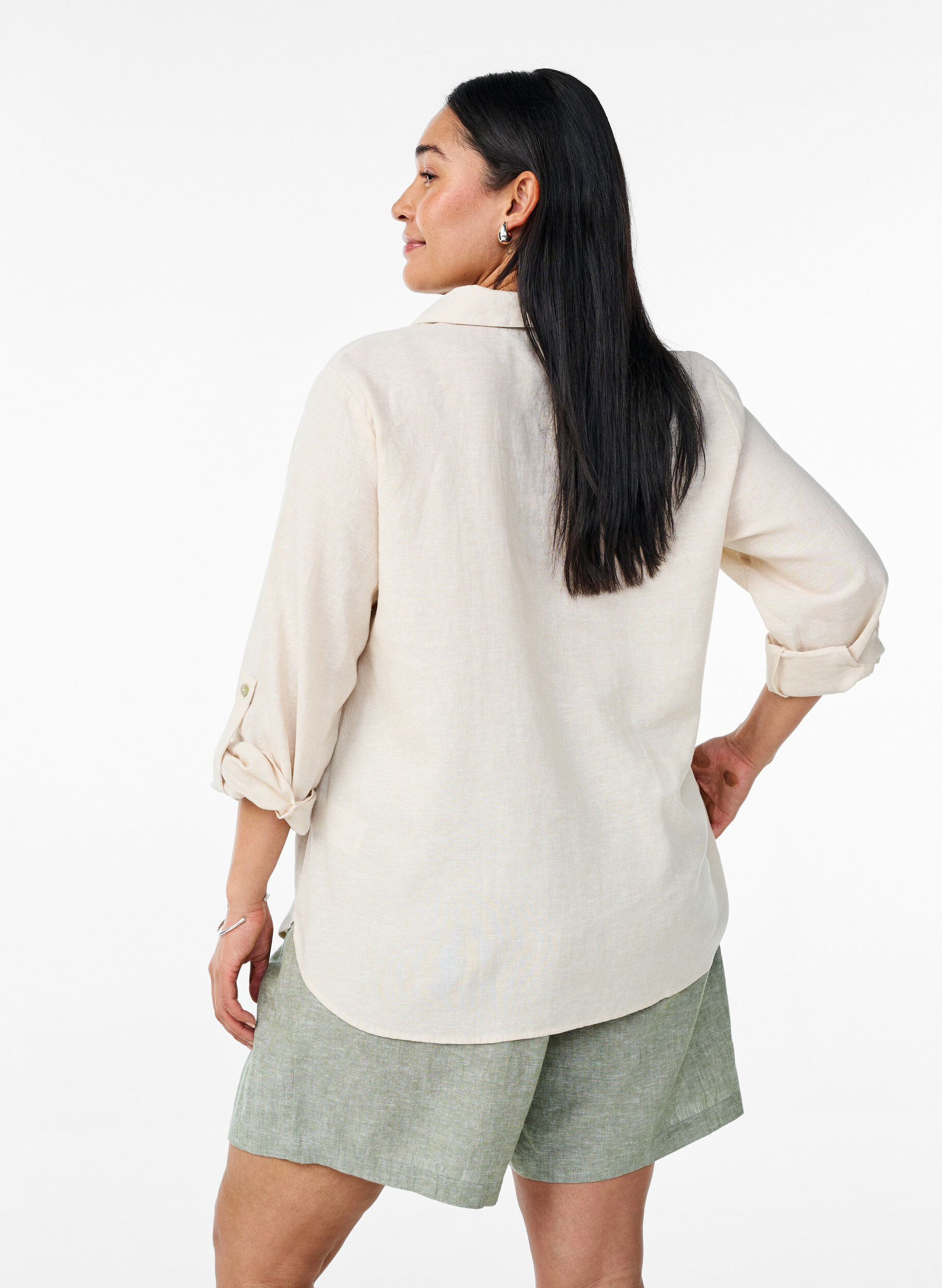 ZizziLinnen en viscose shirt met 3/4 mouwen, Beige, Model image number 2