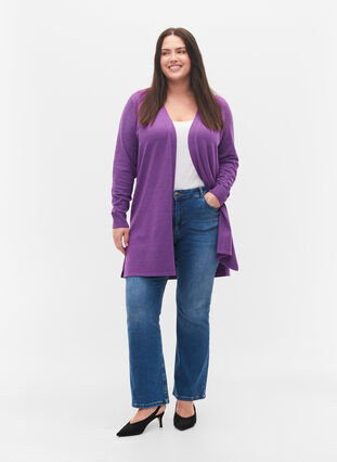 Gebreid vest met split en rib, Purple Magic Mel., Model image number 3