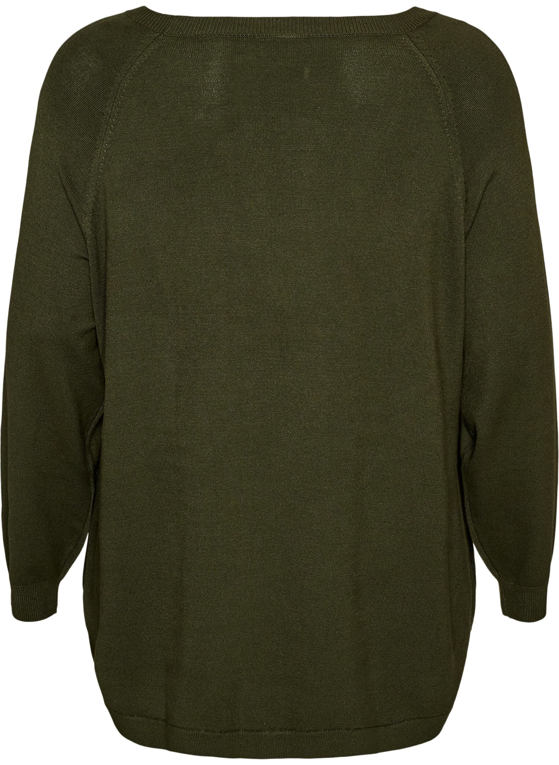 ZizziGebreide blouse met knopen aan de zijkant, Groen, Packshot image number 1