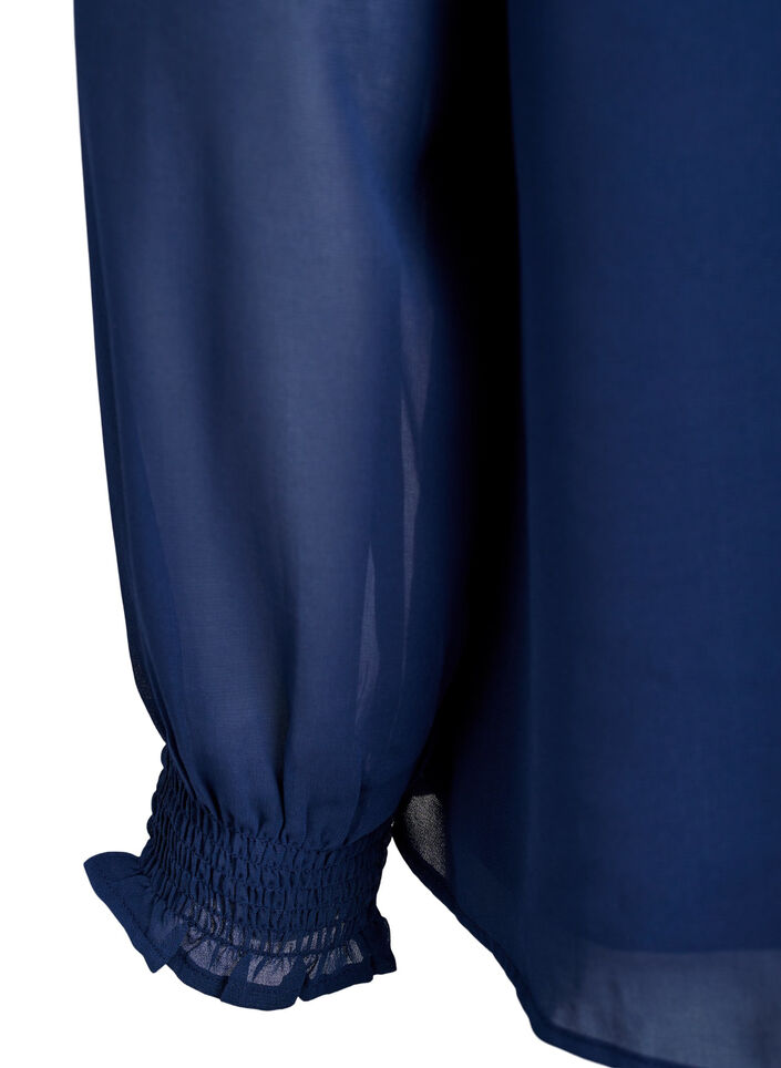 Blouse met doorschijnende mouwen en smockdetails, Blauw, Packshot image number 3