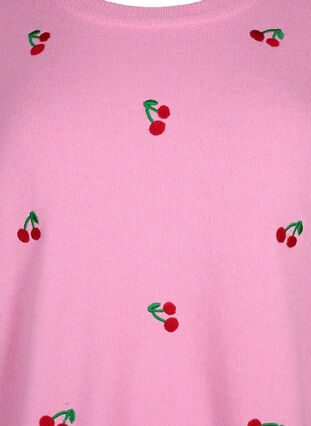 Gebreide blouse met 3/4 mouwen en kersen, B.Pink/Wh.Mel/Cherry, Packshot image number 2