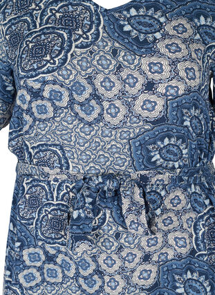 Midi-jurk met korte mouwen in viscose, Asian Blue Print, Packshot image number 2