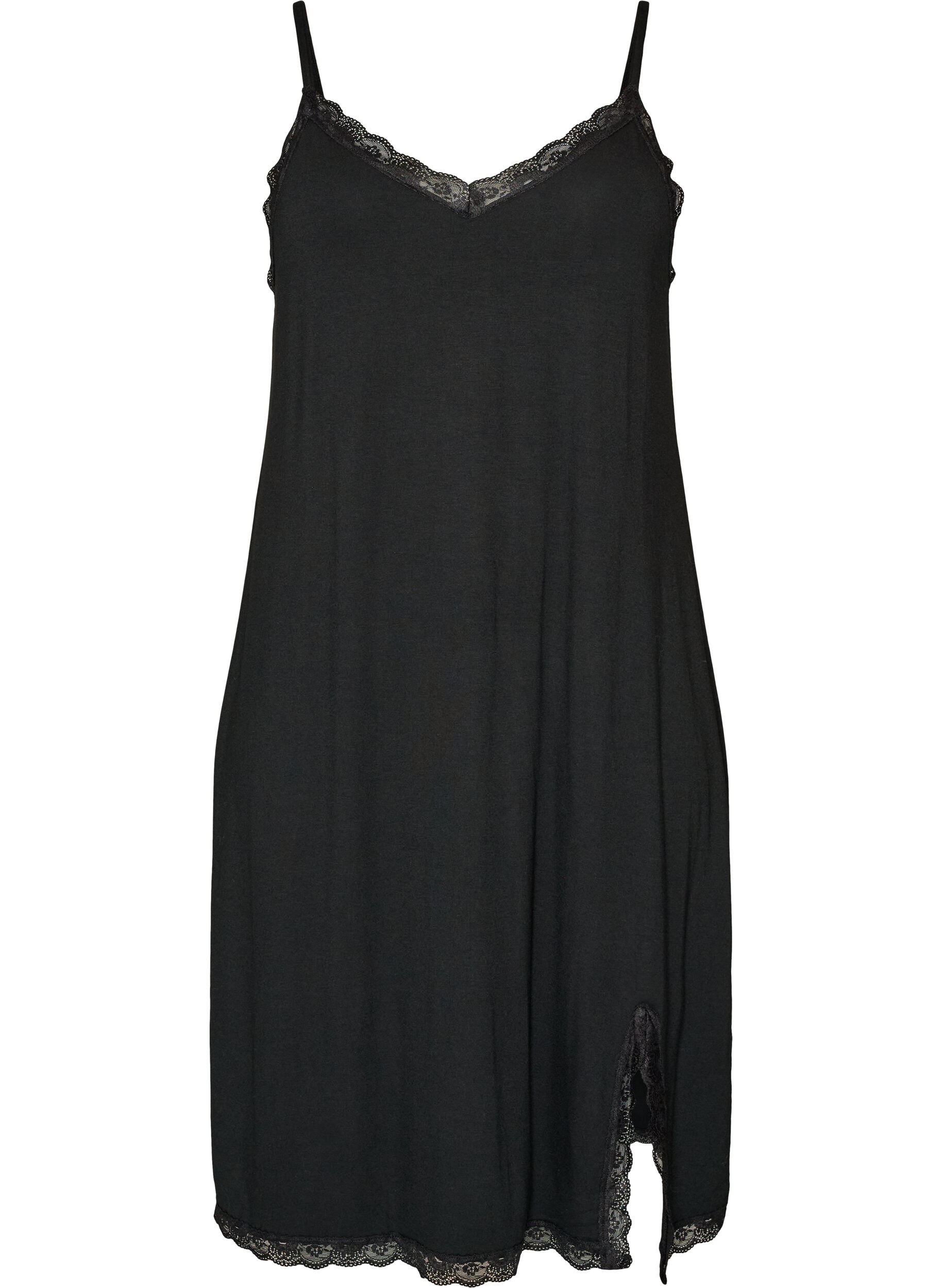 ZizziNuisette en viscose avec dentelle et fentes, Noir, Packshot image number 0