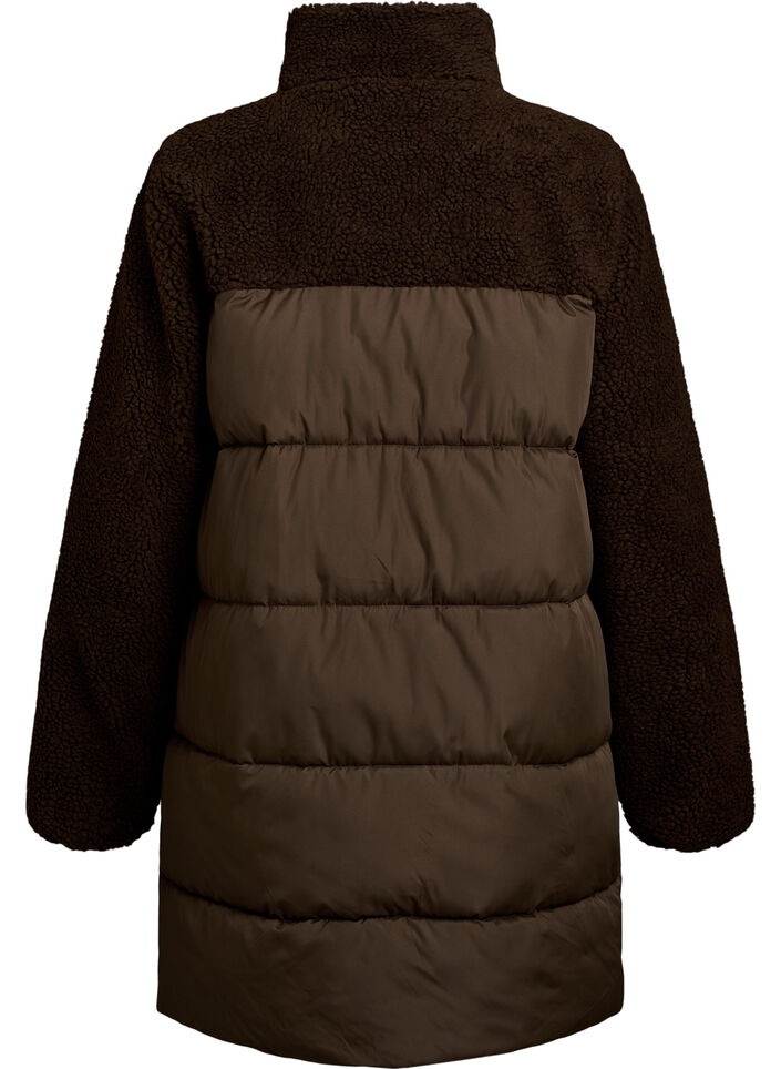 Doudoune mi-longue avec polaire teddy, Marron, Packshot image number 1