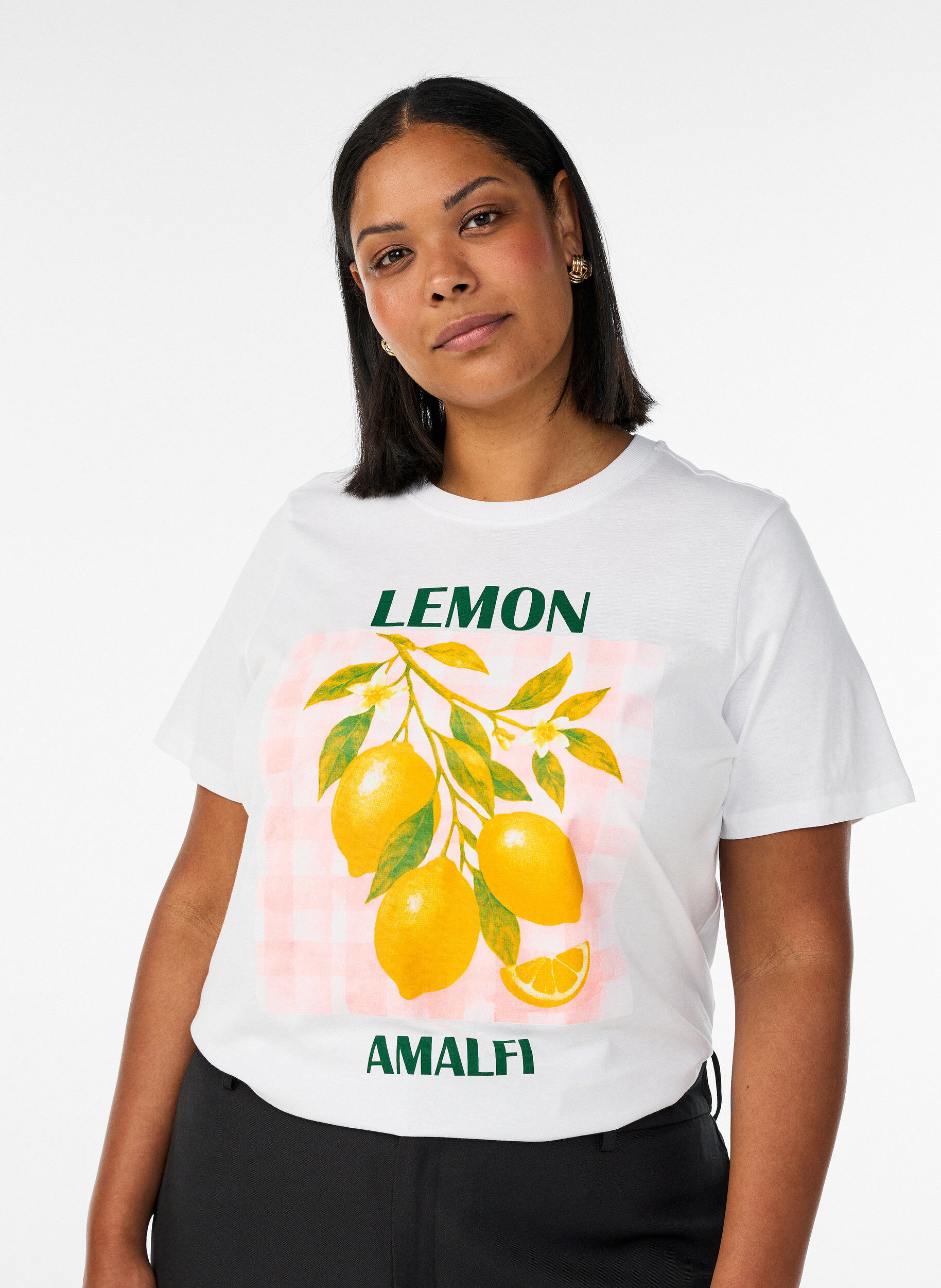 ZizziKatoenen T-shirt met print, Wit, Model image number 0