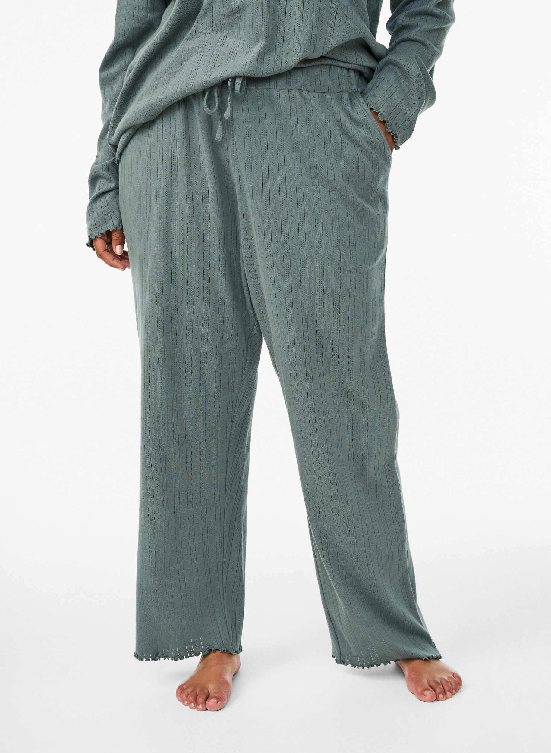 Zizzi Pantalon de nuit en coton, Vert fonc&eacute;, Model image number 2