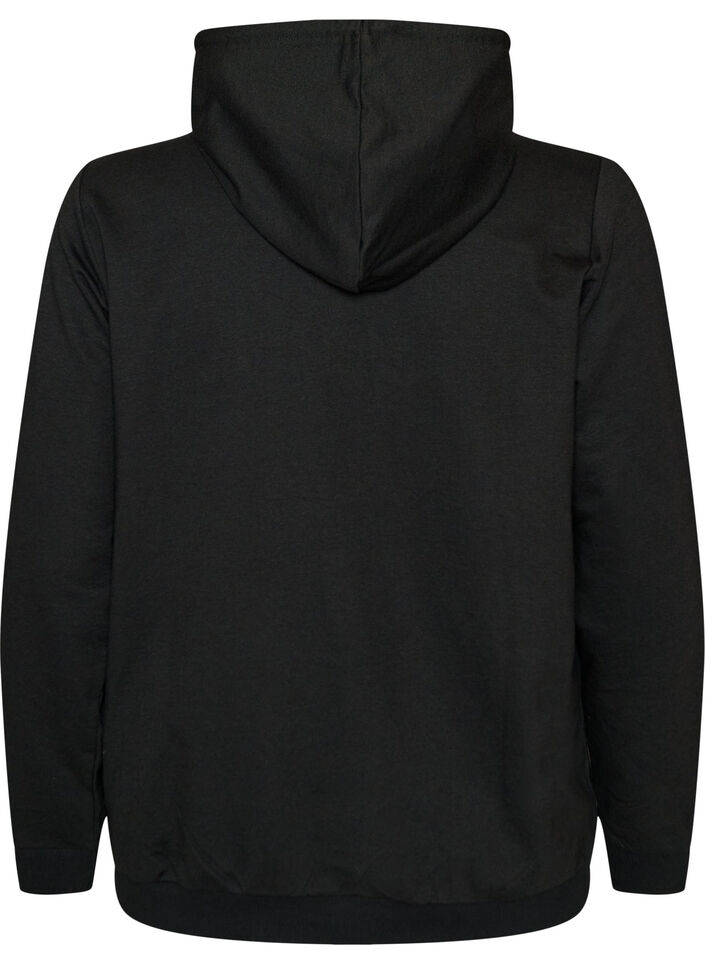 Sweater met capuchon en print, Zwart, Packshot image number 1