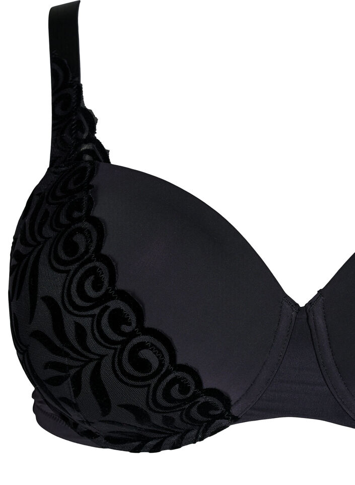 Soutien-gorge moulé avec motif en velours, Noir, Packshot image number 2