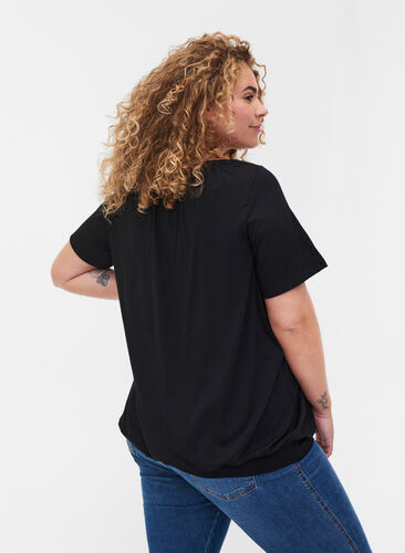 T-shirt à manches courtes en viscose avec élastique, Black, Model image number 1