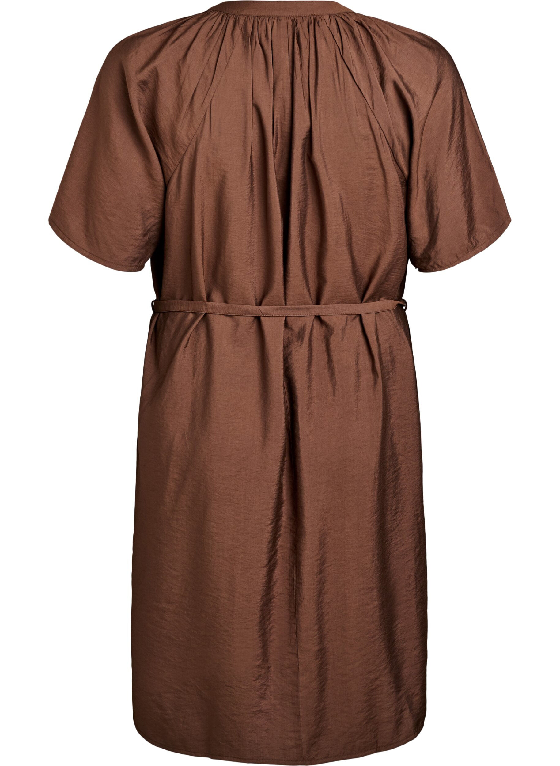 Zizzi Robe mi-longue &agrave; manches courtes et avec ceinture &agrave; nouer, Marron, Packshot image number 1