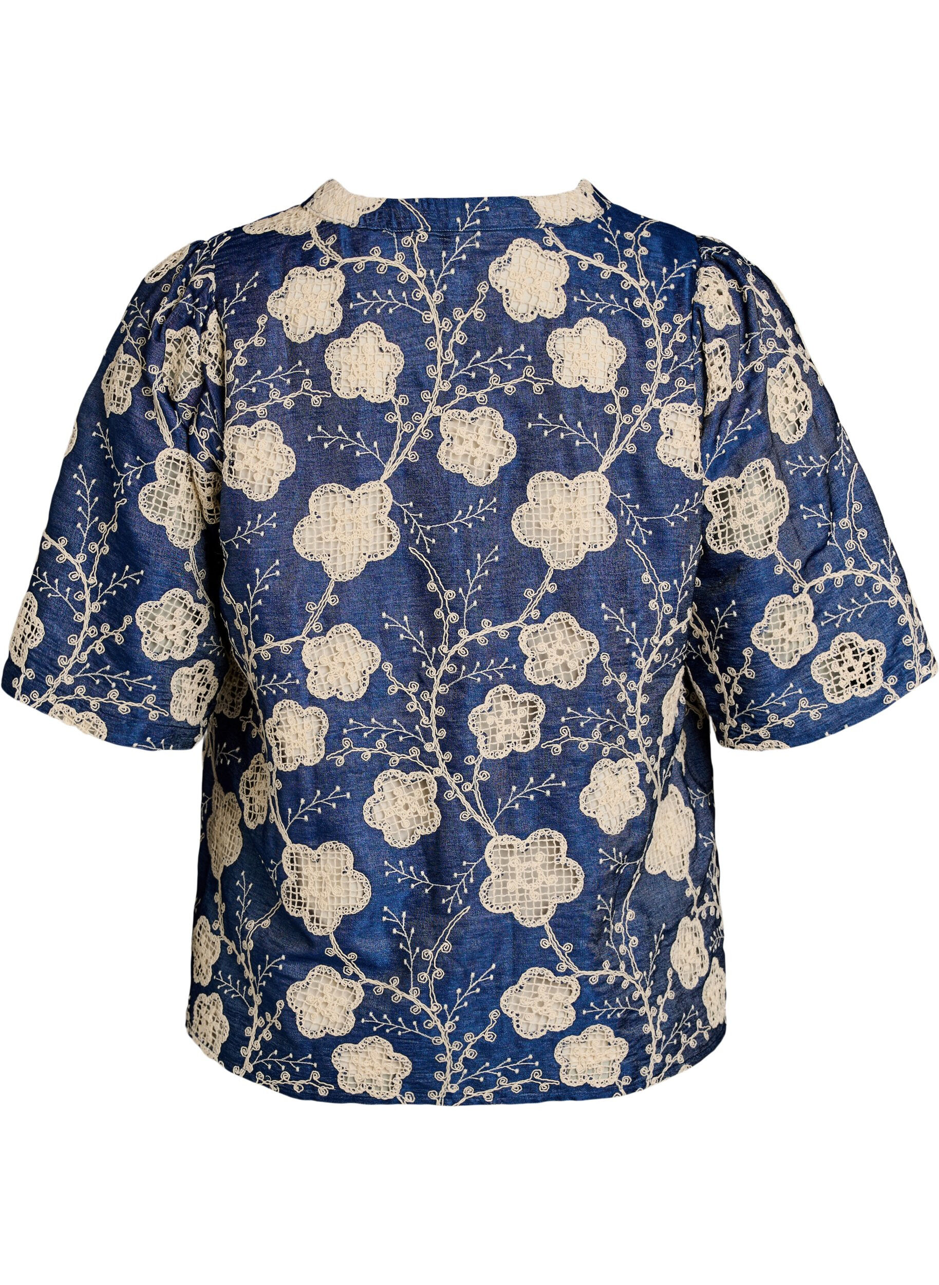 Zizzi Blouse avec col en V et motif brod&eacute;, Bleu, Packshot image number 1