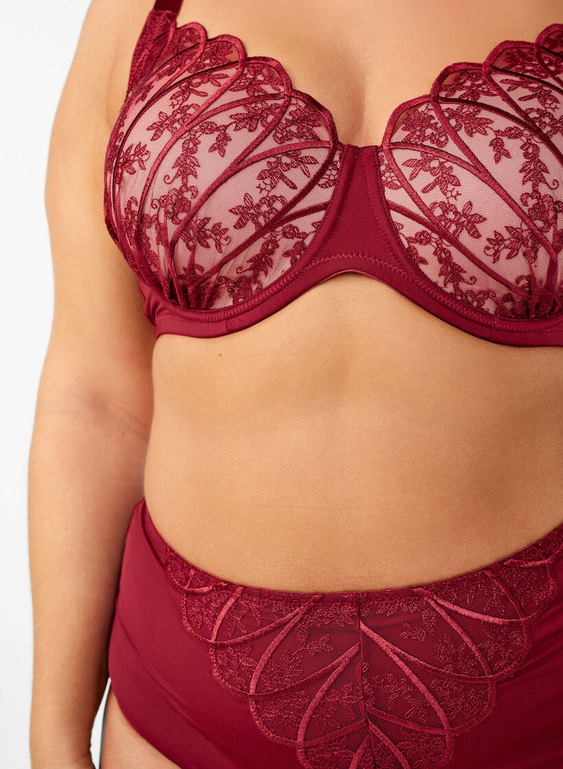 Soutien-gorge avec dentelle brod&eacute;e et bonnets moul&eacute;s, Bordeaux fonc&eacute;, Model image number 3