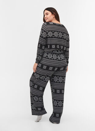 Pyjama broek met patroon en trekkoorden, Black AOP, Model image number 1