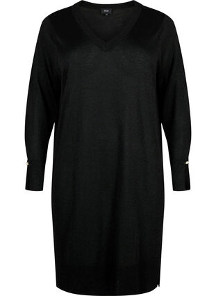 Robe en maille à paillettes en viscose avec des fentes, Black w. DTM Lurex, Packshot image number 0