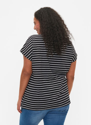 T-shirt en coton à rayures, Black W. Stripe, Model image number 1