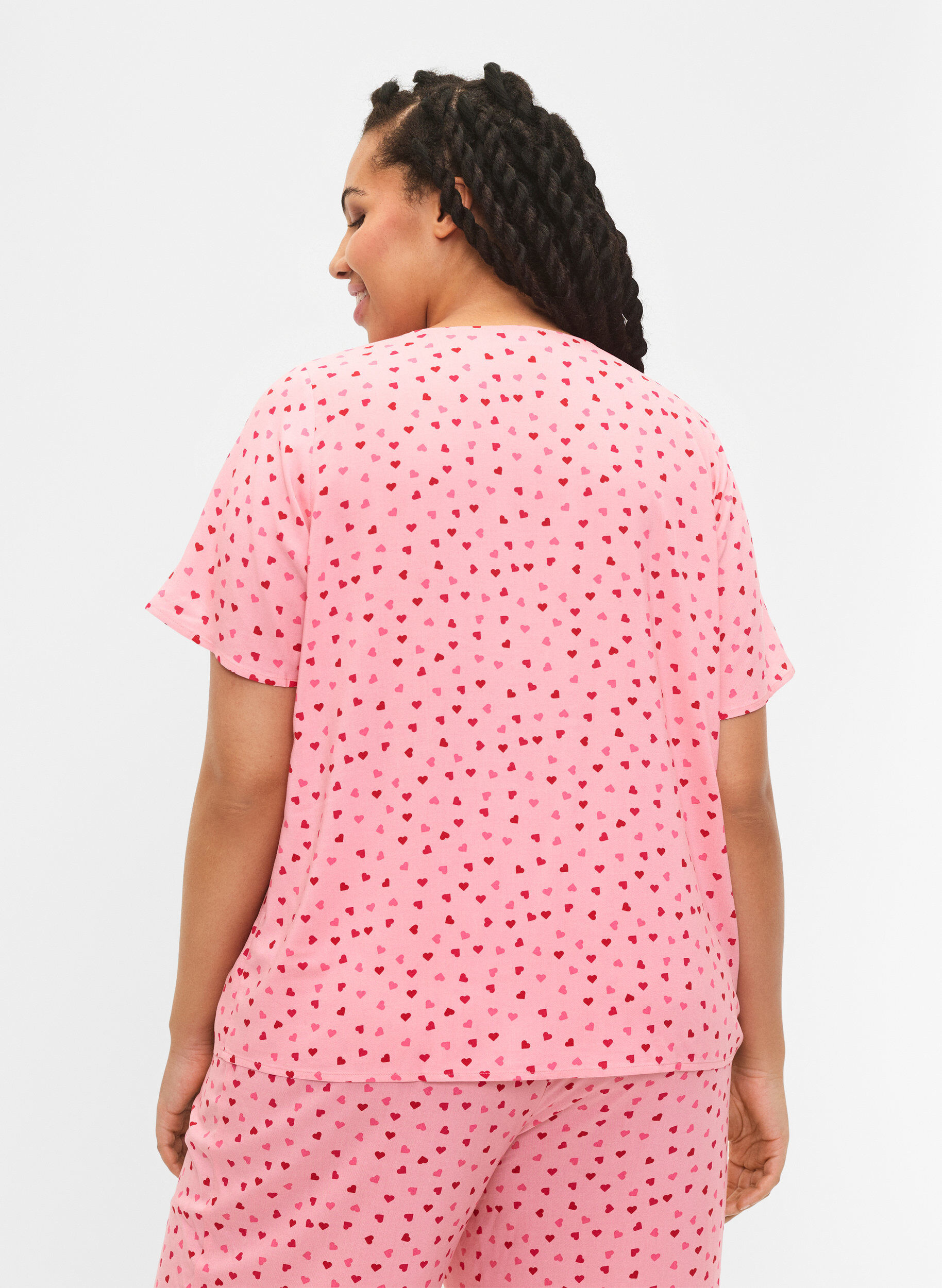 ZizziBedrukte pyjamatop van viscose, Roze, Model image number 2