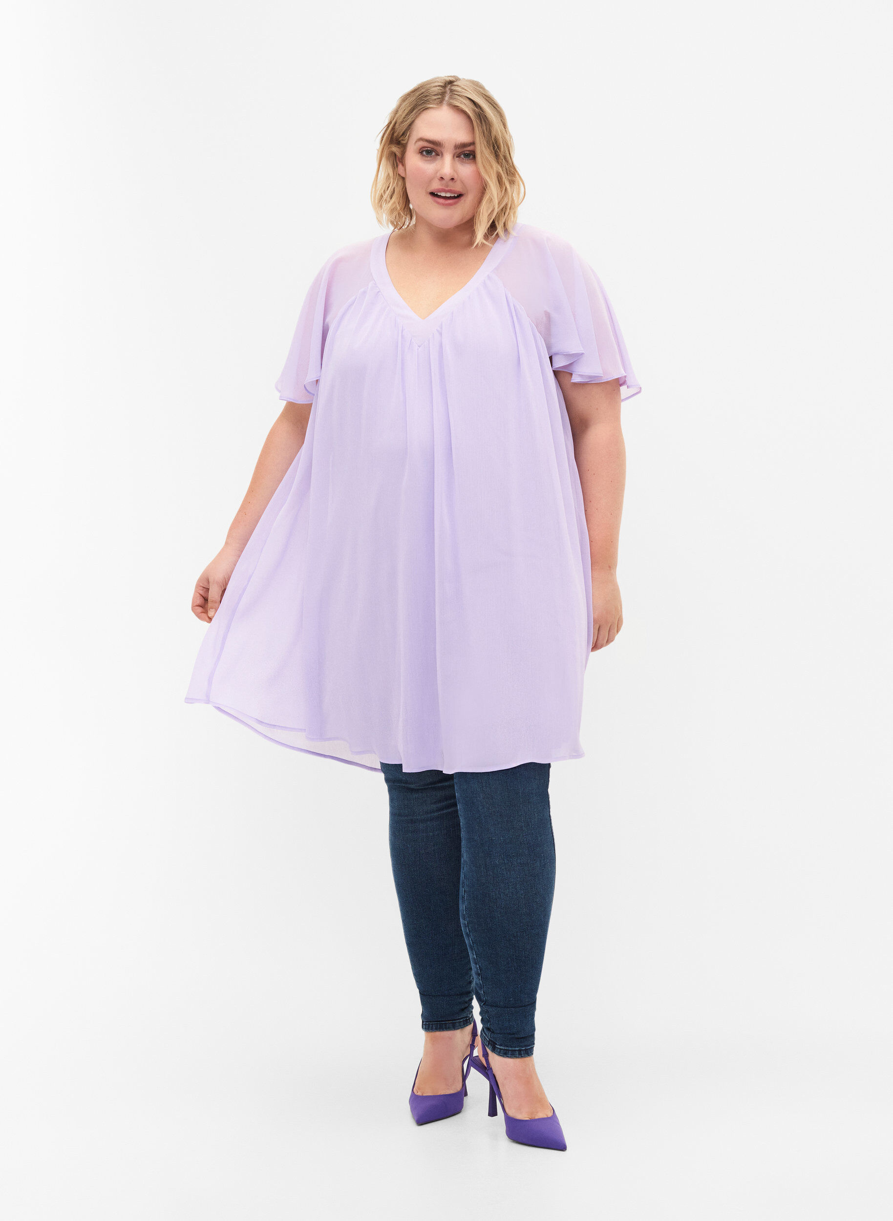 Zizzi Robe ample &agrave; manches courtes, Purple Heather, Model image number 2